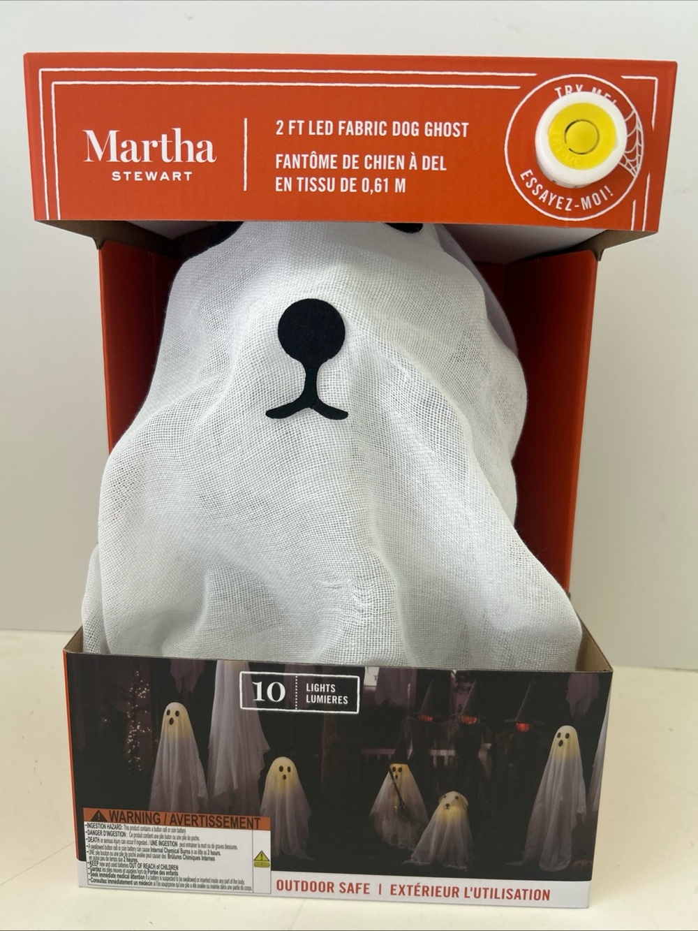 Martha Stewart White Mesh LED Light Up Dog Ghost Decoration Halloween NEW